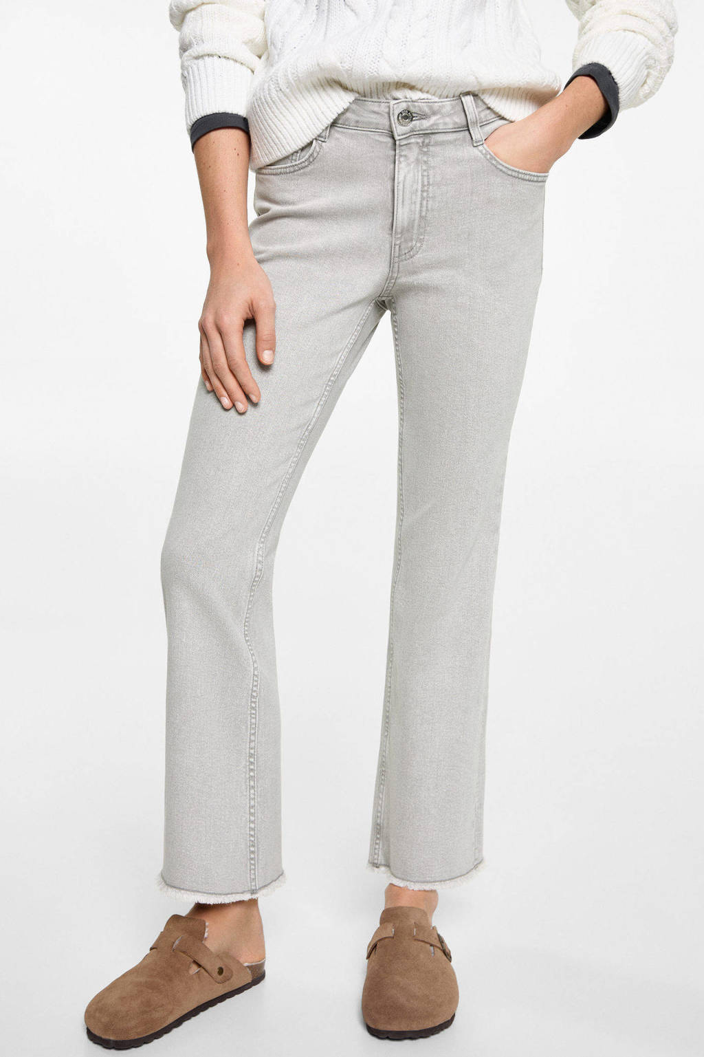 MANGO TEEN flared regular waist flared jeans grey denim