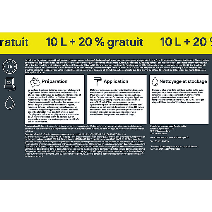 Peinture extérieure façade autonettoyante Premium GoodHome ton pierre 10L +20% gratuit