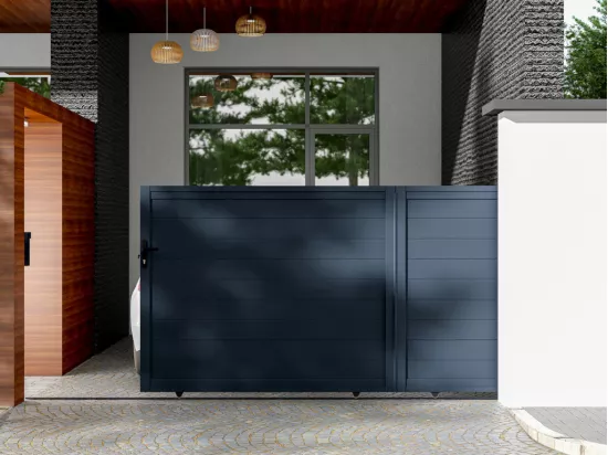 Portail coulissant aluminium plein L416 x H165 cm anthracite - NAZARIO