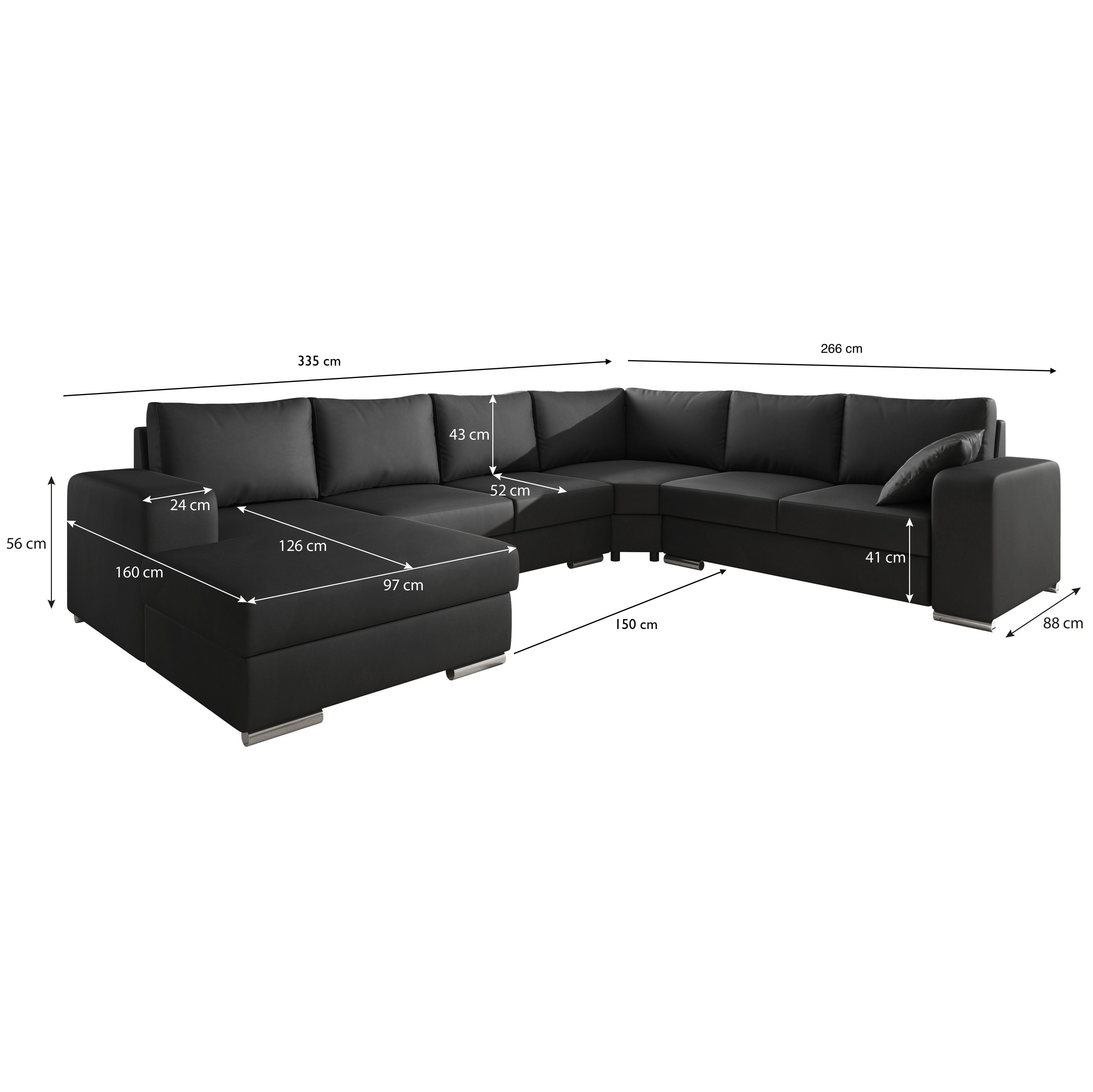 Adel - Hoekbank 5-zits met chaise longue - Kunstleer antraciet - Links