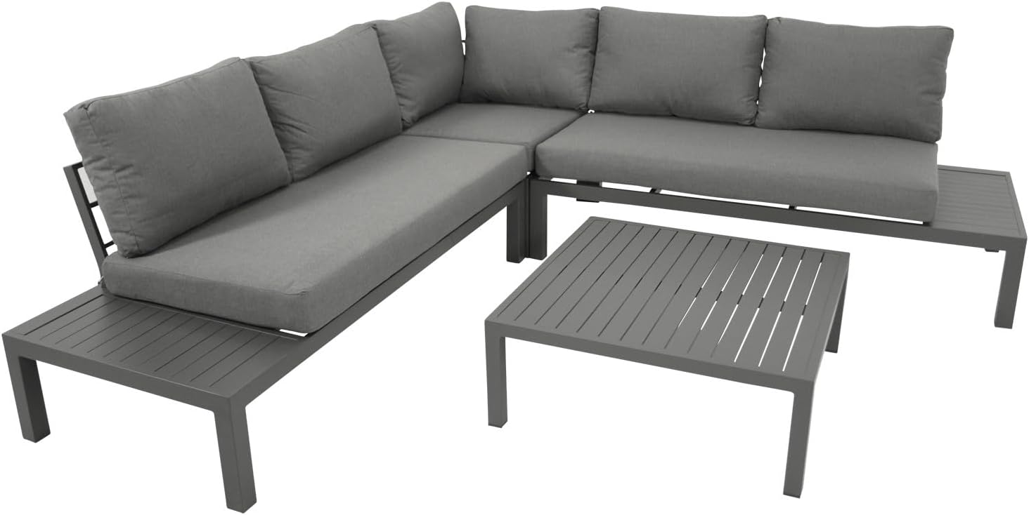 DEGAMO Ecklounge Set ROVIGNO, Aluminium anthrazitfarben, mit Kissen grau, 234x234cm, wetterfest, Outdoor
