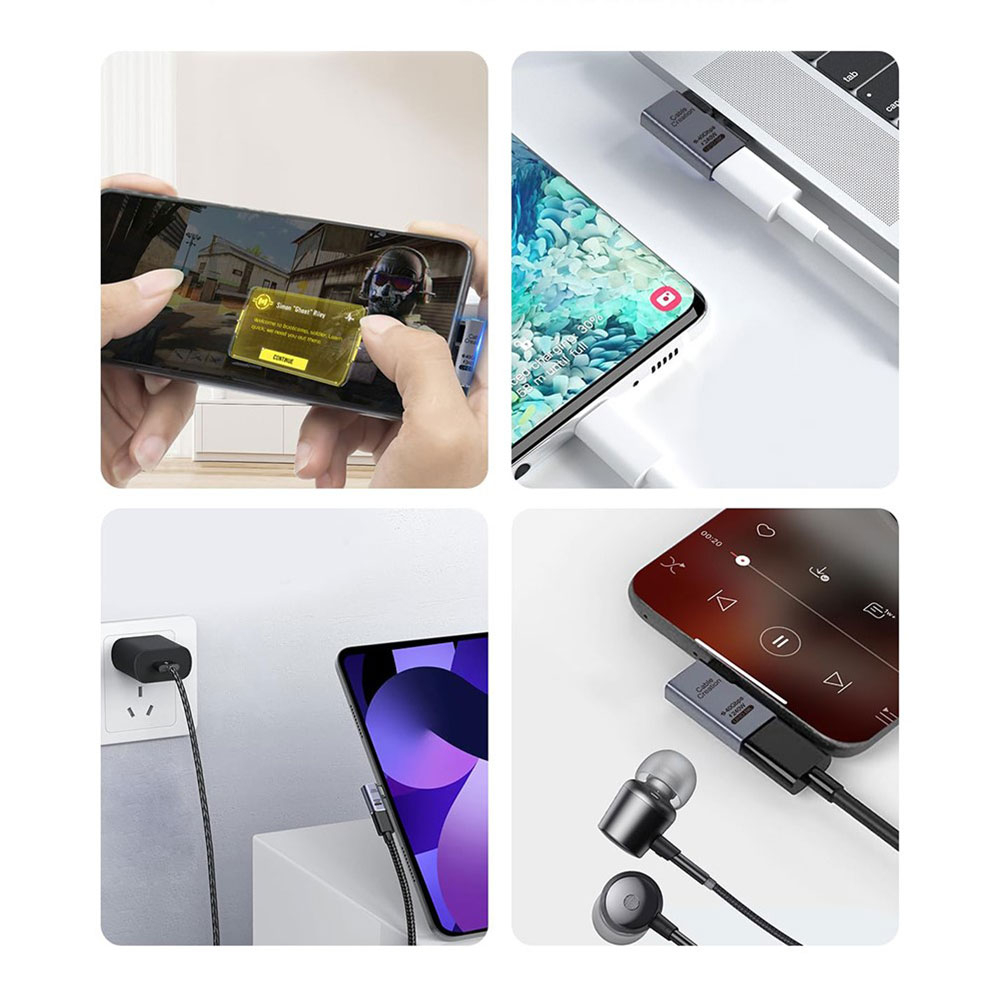 (240W) USB C (m) auf USB C (w) Daten und Schnelllade-Elbow-Adapter Stecker 90 Grad-Winkel Links 40 Gbit/s (8K@60Hz) - Grau