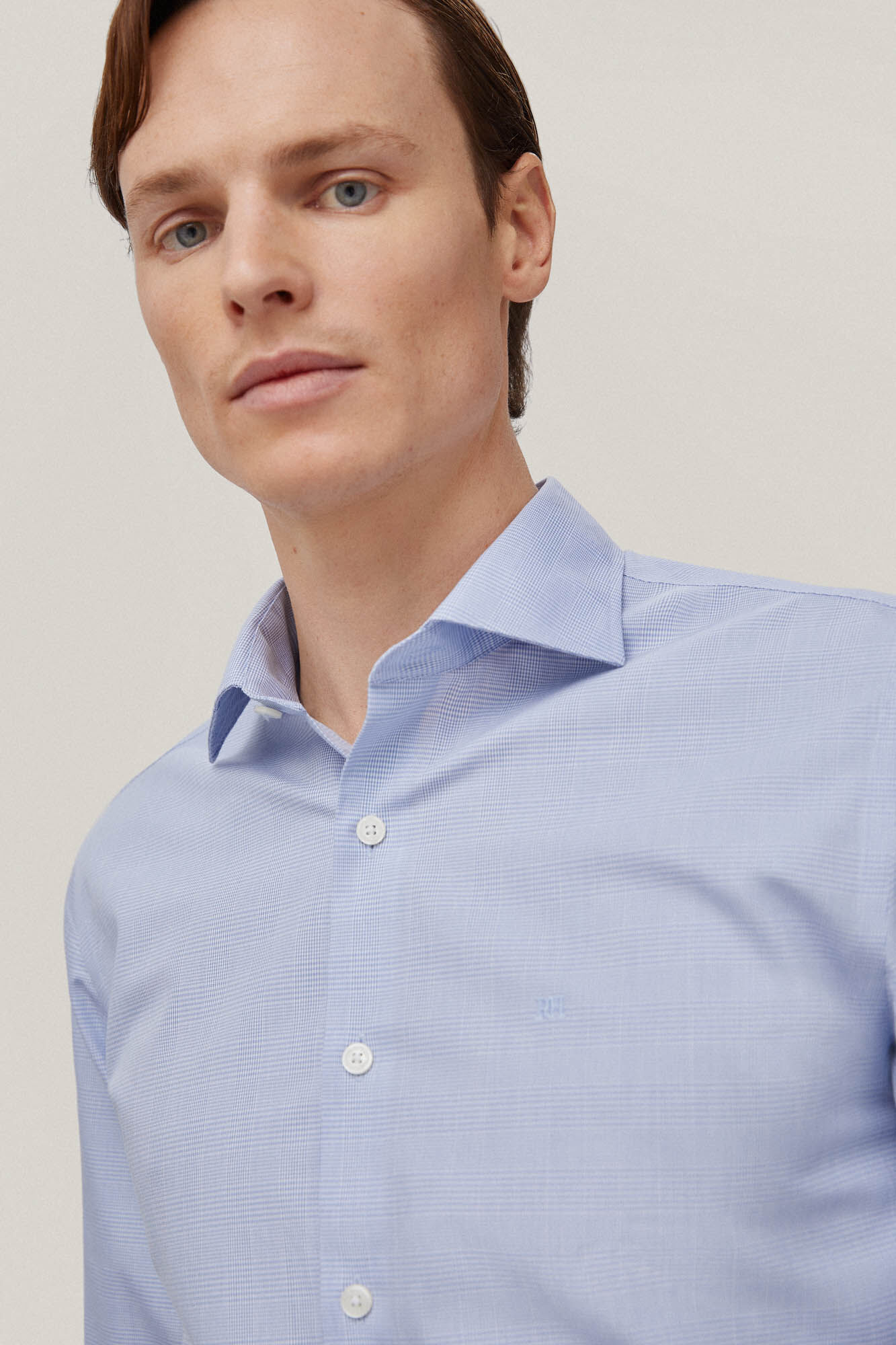 Camisa social, xadrez Príncipe de Gales, não precisa passar e é resistente a manchas - Azul