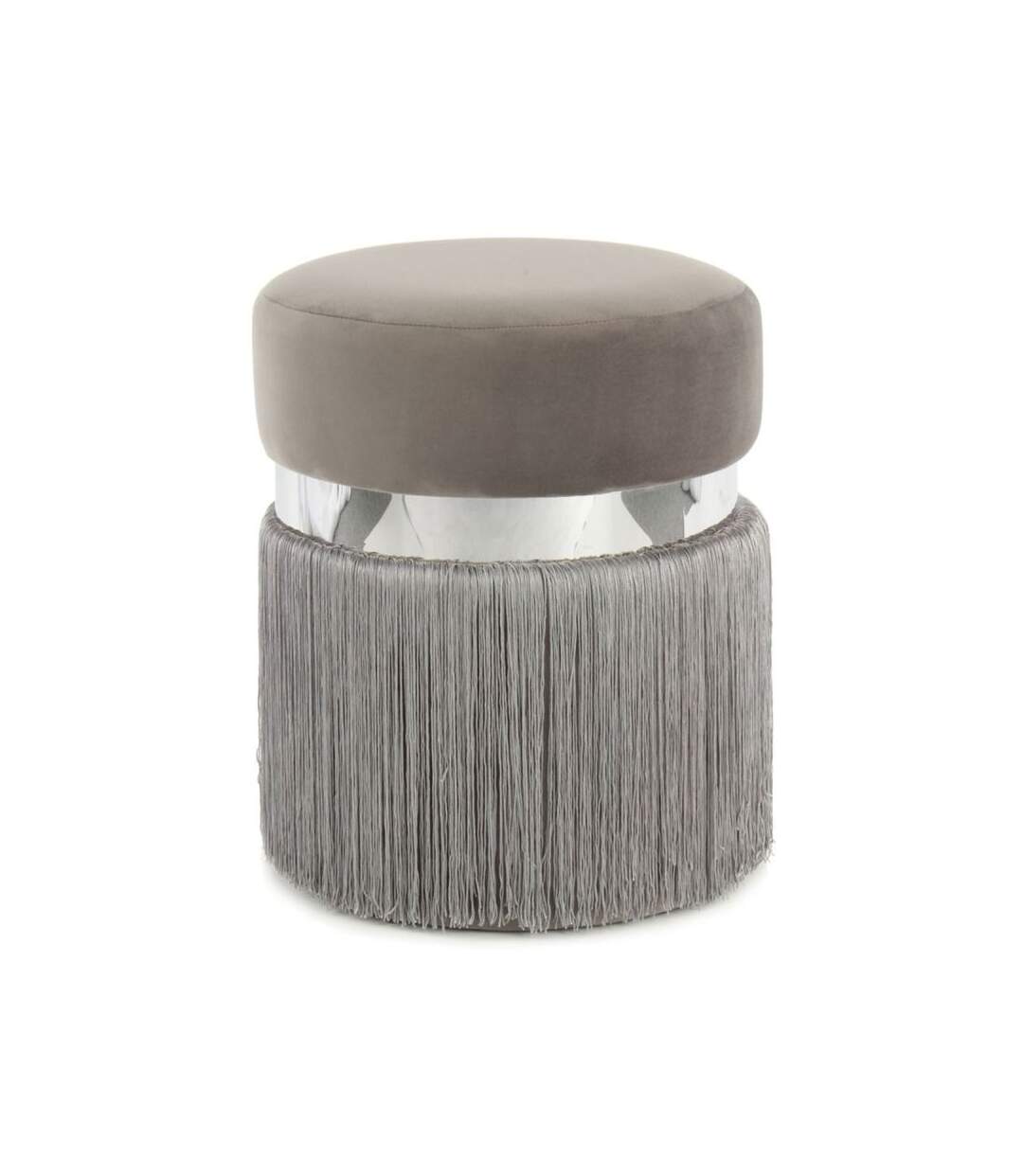 Paris Prix - Pouf Rond Bicolore rebecca 45cm Gris & Argent