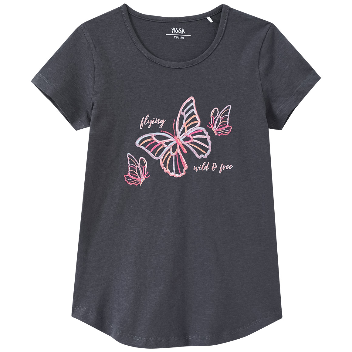 Yigga Mädchen T-Shirt mit Schmetterling-Motiv dunkelgrau
