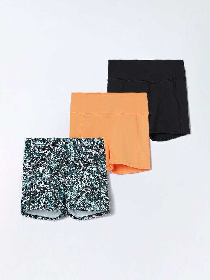 Kit com 3 Shorts Esportivos - Tamanho Médio Laranja