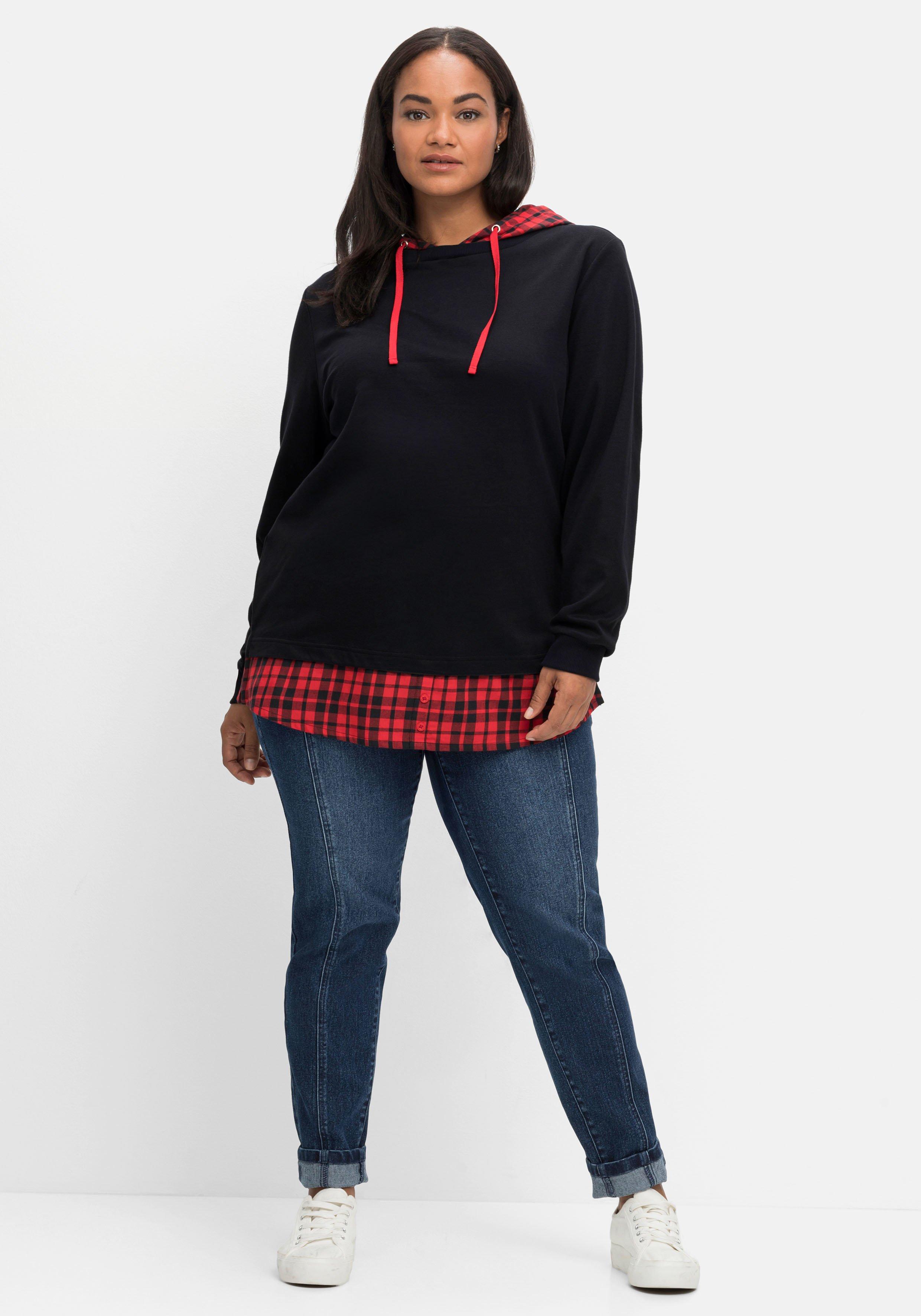 Kapuzensweatshirt in 2-in-1-Optik, mit Karomuster