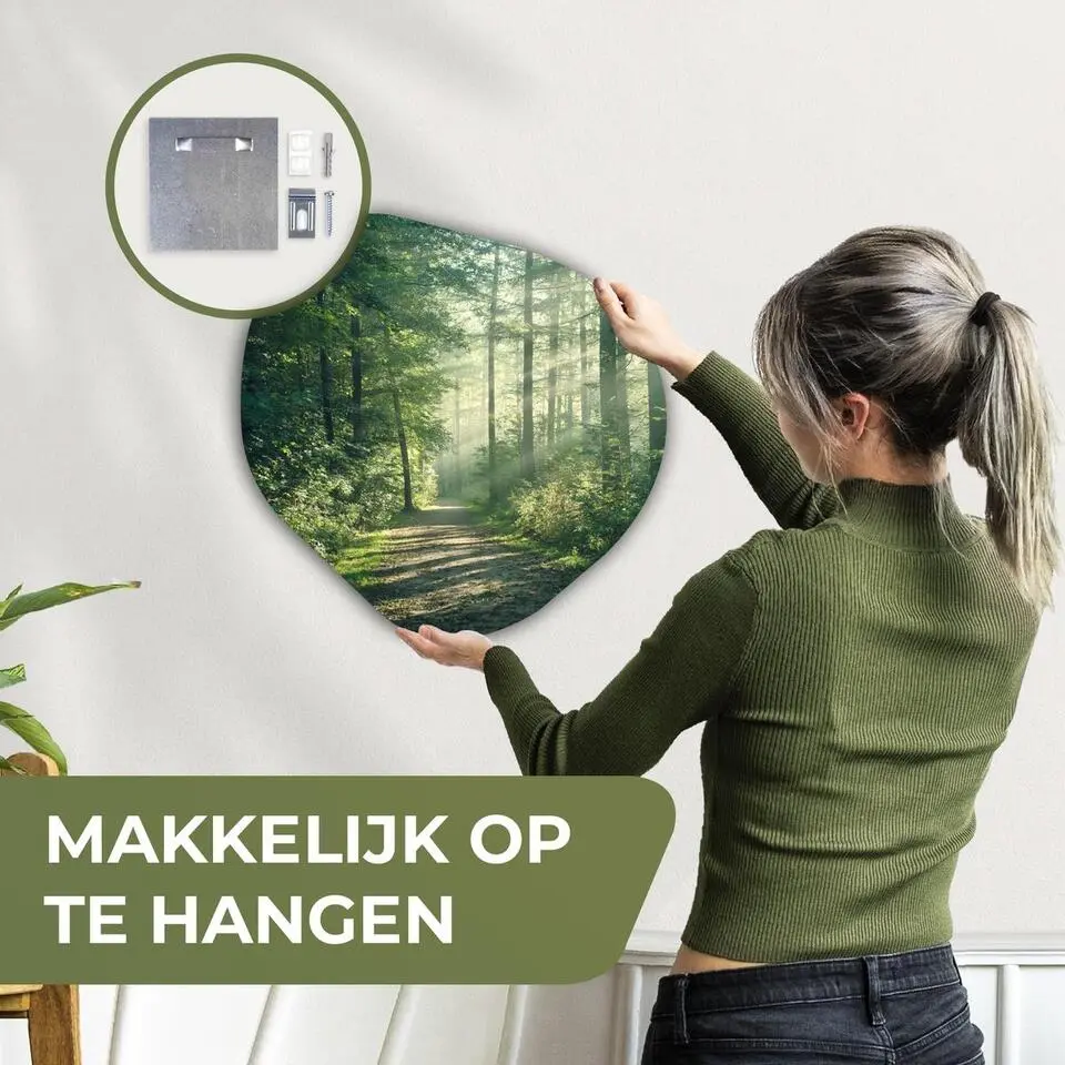 MuchoWow Wand decoratie 40x40cm Bos Pad Zon Bomen Groen