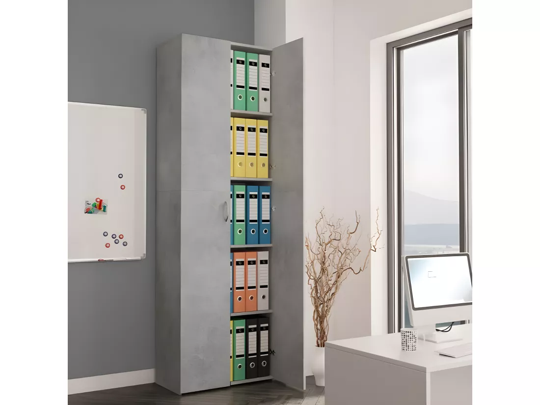 Armoire de bureau 2 portes bois gris effet béton Ousti
