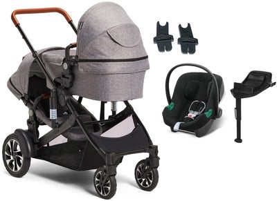 Beemoo Maxi 4 Twin Søskenvogn Inkl. Cybex Aton B2 Babybilstol & Base, Grey/Volcano Black