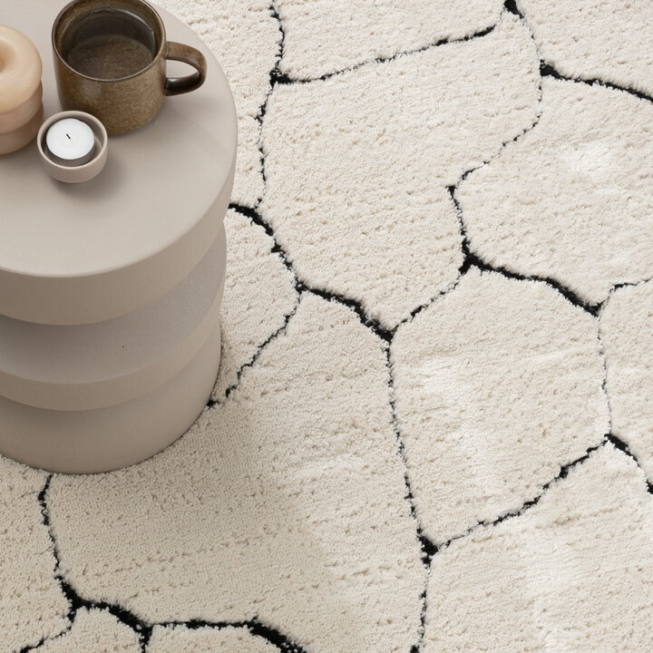 Scandinavisch vloerkleed - Yune Stone Creme/Zwart