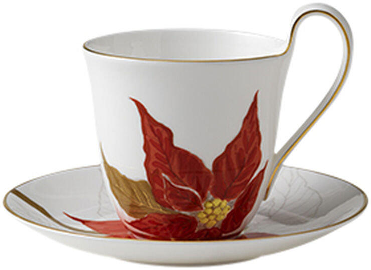 Royal Copenhagen Flora 27 cl. højhankskop med underkop - Julestjerne Hvid, multi
