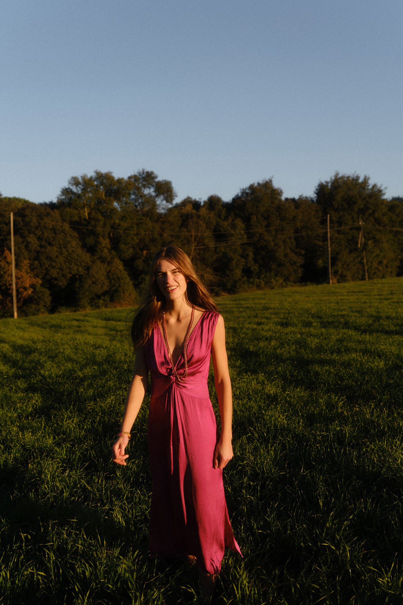 Vestido midi Flora de cetim - Rosa