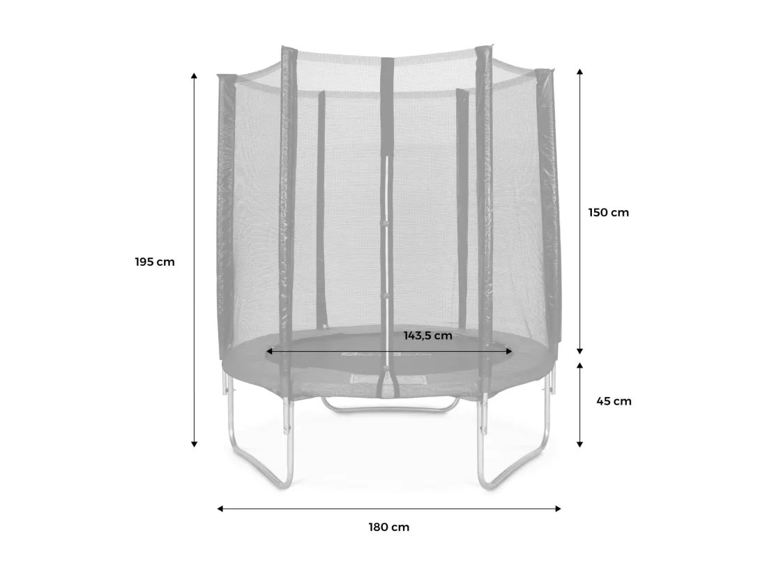 Trampoline rond Ø 180cm gris avec son filet de protection - Cassiopée - Trampoline de jardin 2m| Qualité PRO. | Normes EU.