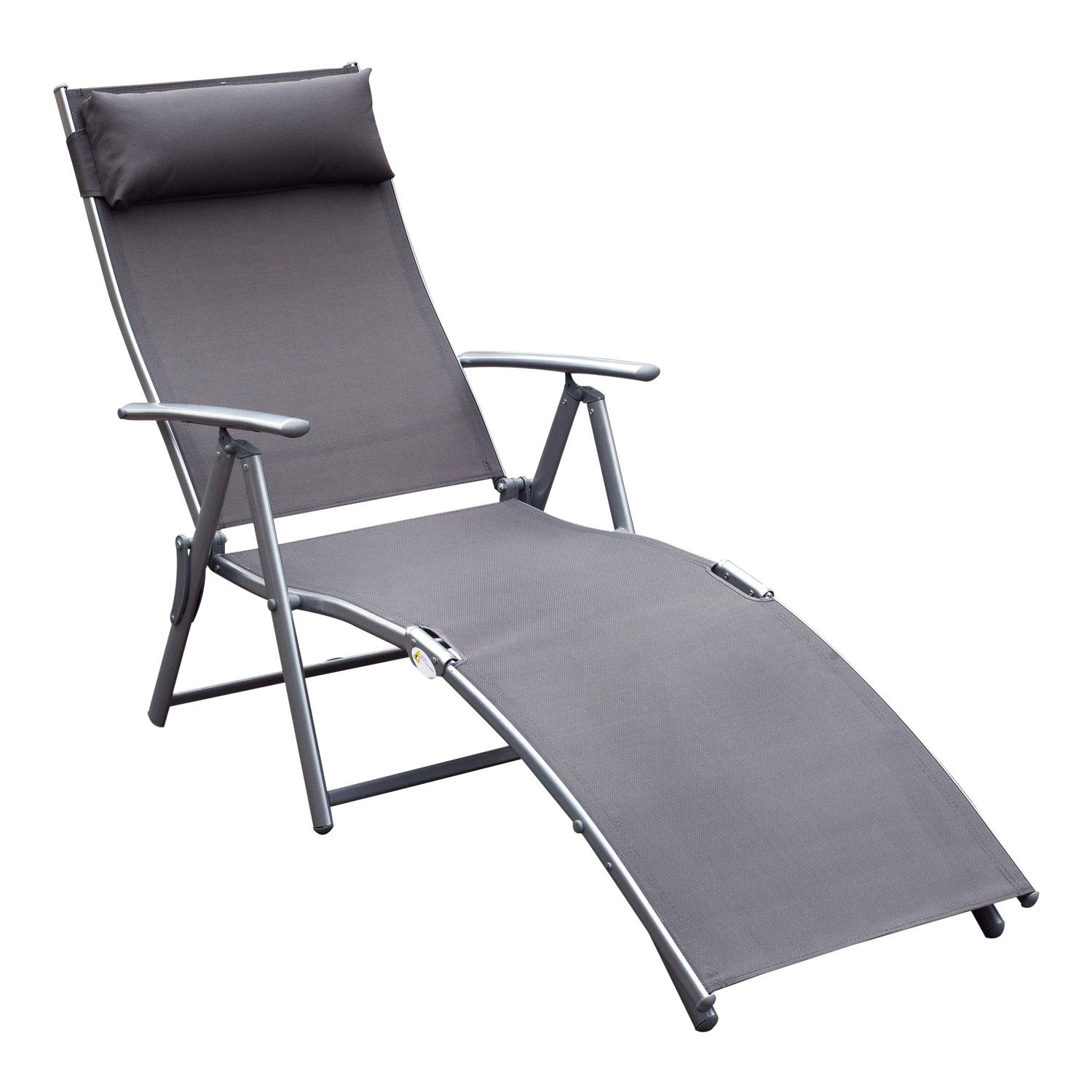Espreguiçadeira dobrável Outsunny para jardim, com encosto ajustável em 7 níveis, almofada e apoios de braço, capacidade de carga de 165 kg, ideal para piscina, terraço e camping, dimensões 137 x 63,5 x 100,5 cm, cinza.