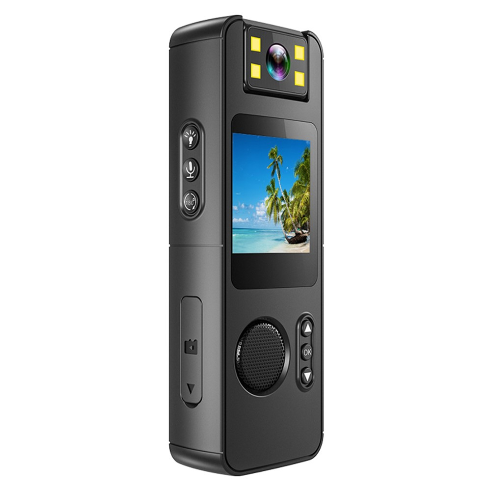 Mini 1080p Sport-Kamera Bodycam mit Sprachaufzeichnung / Taschenlicht / MicroSD Slot / 180° Blickwinkel und Clip-Halter - Schwarz