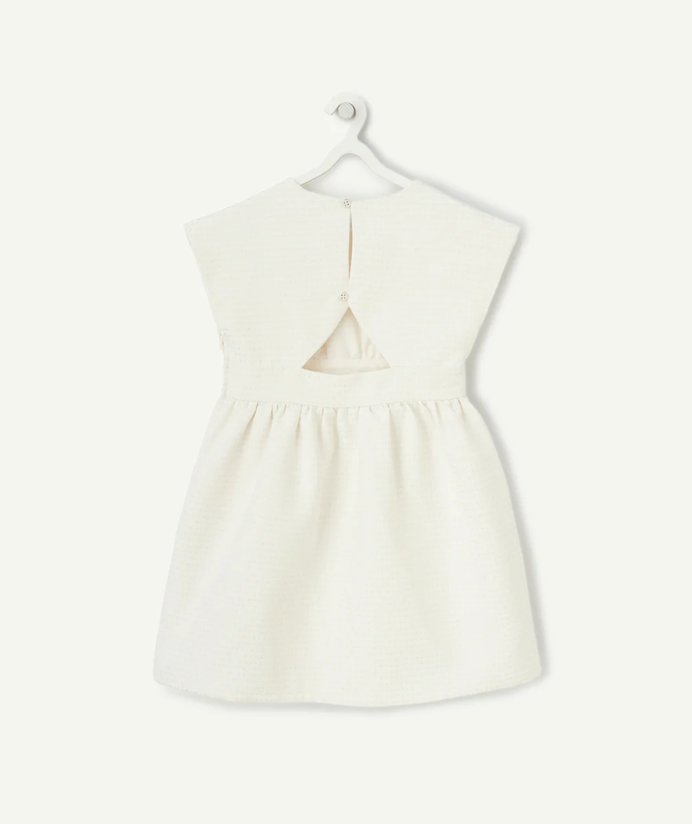 ROBE MANCHES COURTES FILLE ÉCRUE AVEC IMPRIMÉ LOSANGES PAILLETÉS