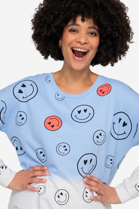 Sweatshirt, oversized, Farbverlauf Smiley, Langarm