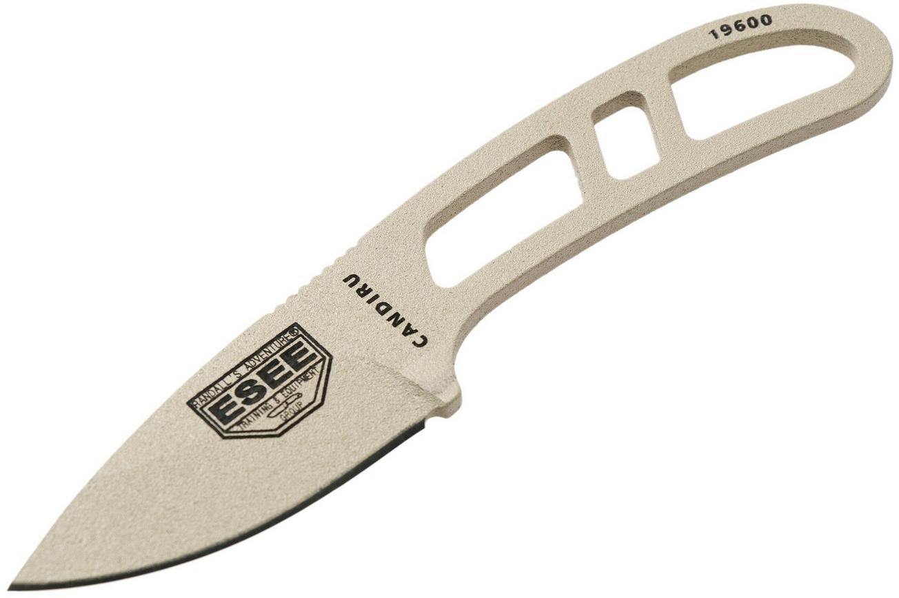 ESEE Candiru Desert Tan CAN-DT nekmes met zwarte schede   riemclip