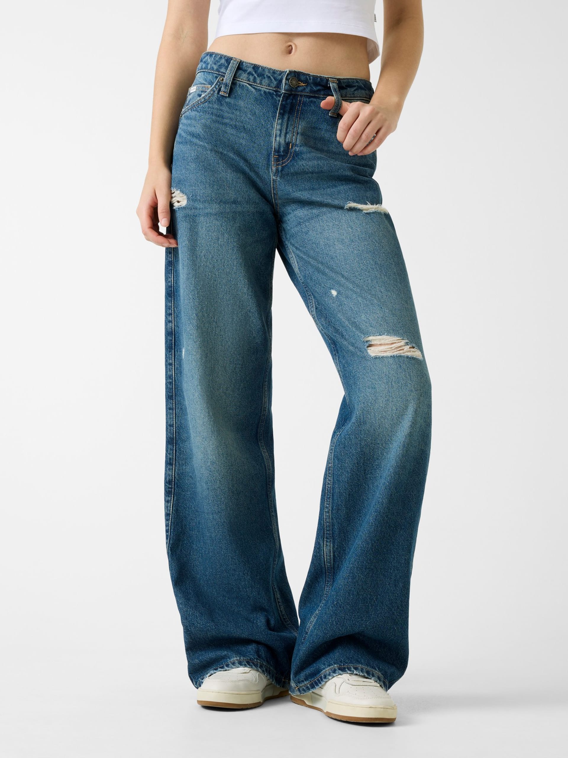 Calça jeans G11 de perna larga