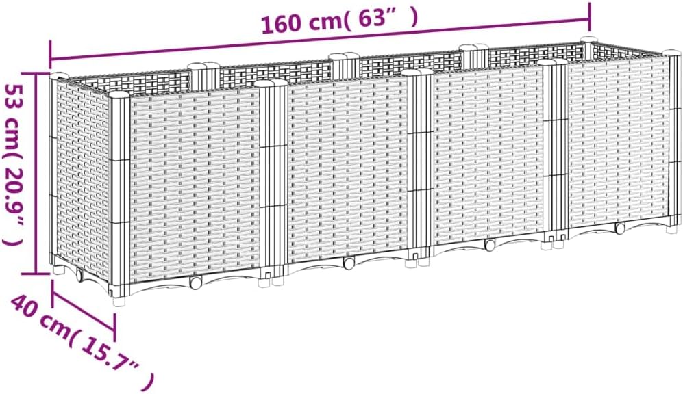 vidaXL Pflanzkübel, Blumenkübel mit modularem Design Rattan-Optik, Blumentopf für Terrasse Garten, Blumenkasten Pflanzkasten, Schwarz PP