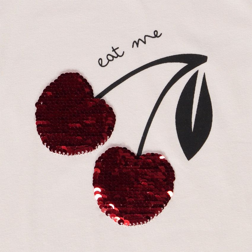 T-shirt manches coures print fruit en sequins magiques pour fille - Rose