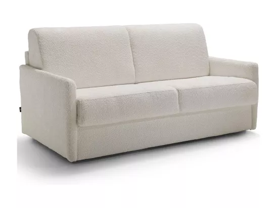 Canapé convertible 3 places en tissu bouclé écru - Ouverture express - Couchage quotidien - Matelas HD 140 x 190 - Sienne