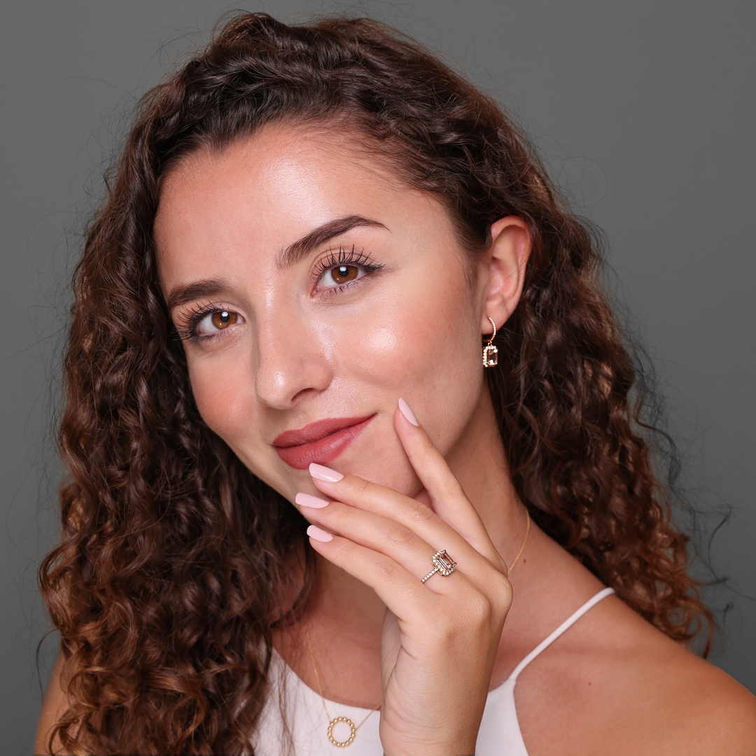 Cocktailring 750/18 K Roségold mit Morganit und Diamanten 0.31 ct H/si