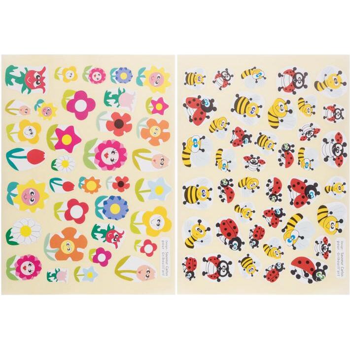 Gommette fantaisie cleopatre fleurs abeilles coccinelles   planche a5 720 gommettes      pochette de 20  planches