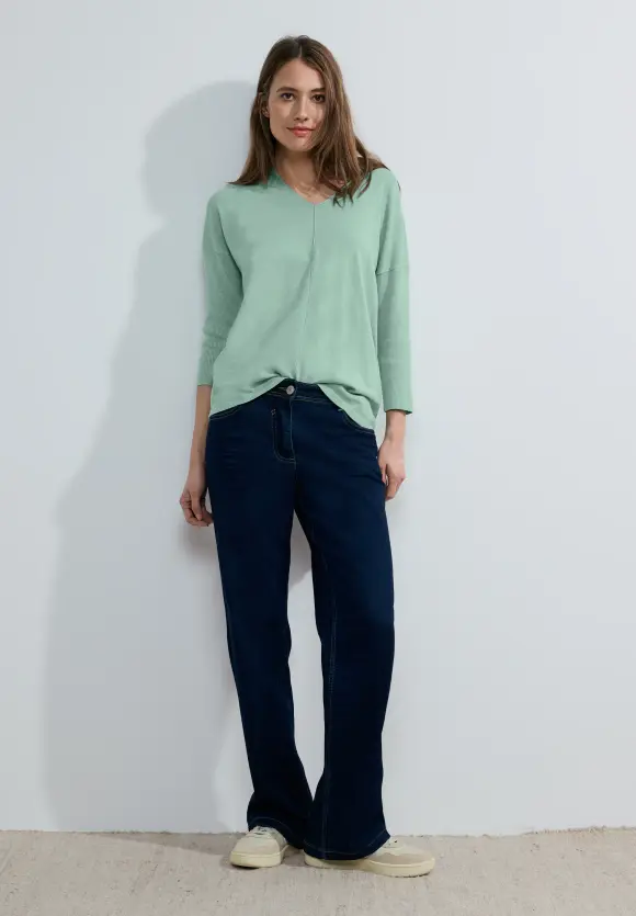 3/4 Feinstrick Pullover - salvia green melange