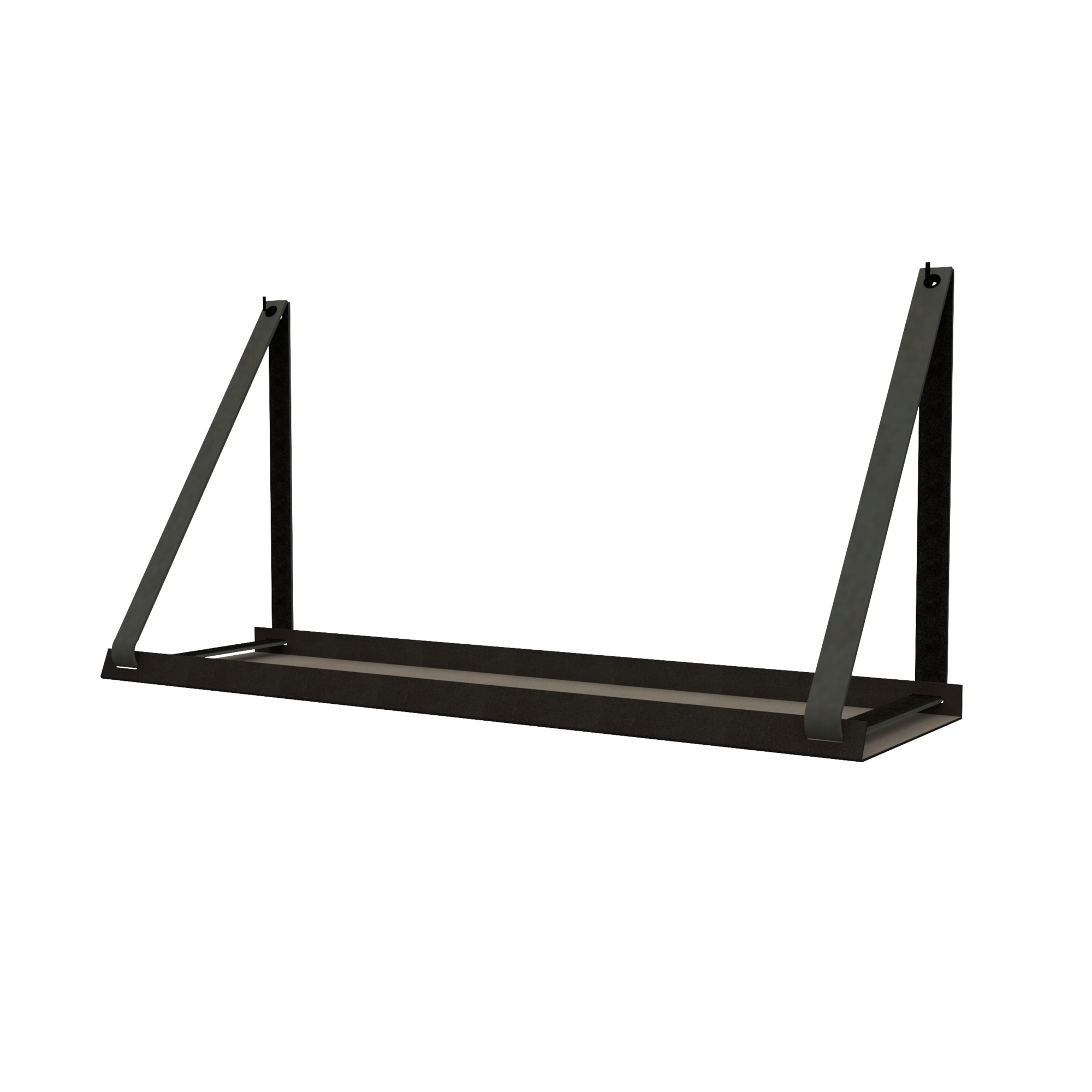 Stalen wandplank 98x20cm - incl. leren plankdragers Stalen wandplank met leren plankdragers - Donkergrijs