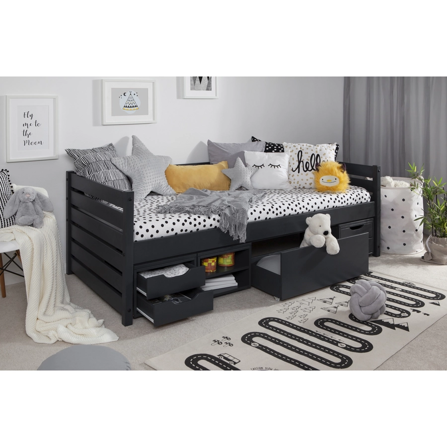 TICAA Sofabett Naomi inkl. Funktionsschubkästen, 90x200 Grau