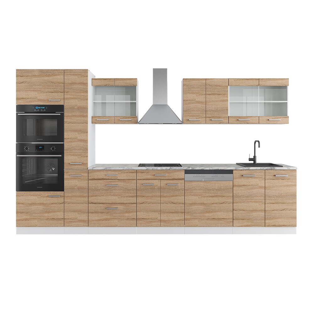 Vicco Küchenzeile Küchenblock Einbauküche R-Line 350 cm Weiß Sonoma Küche