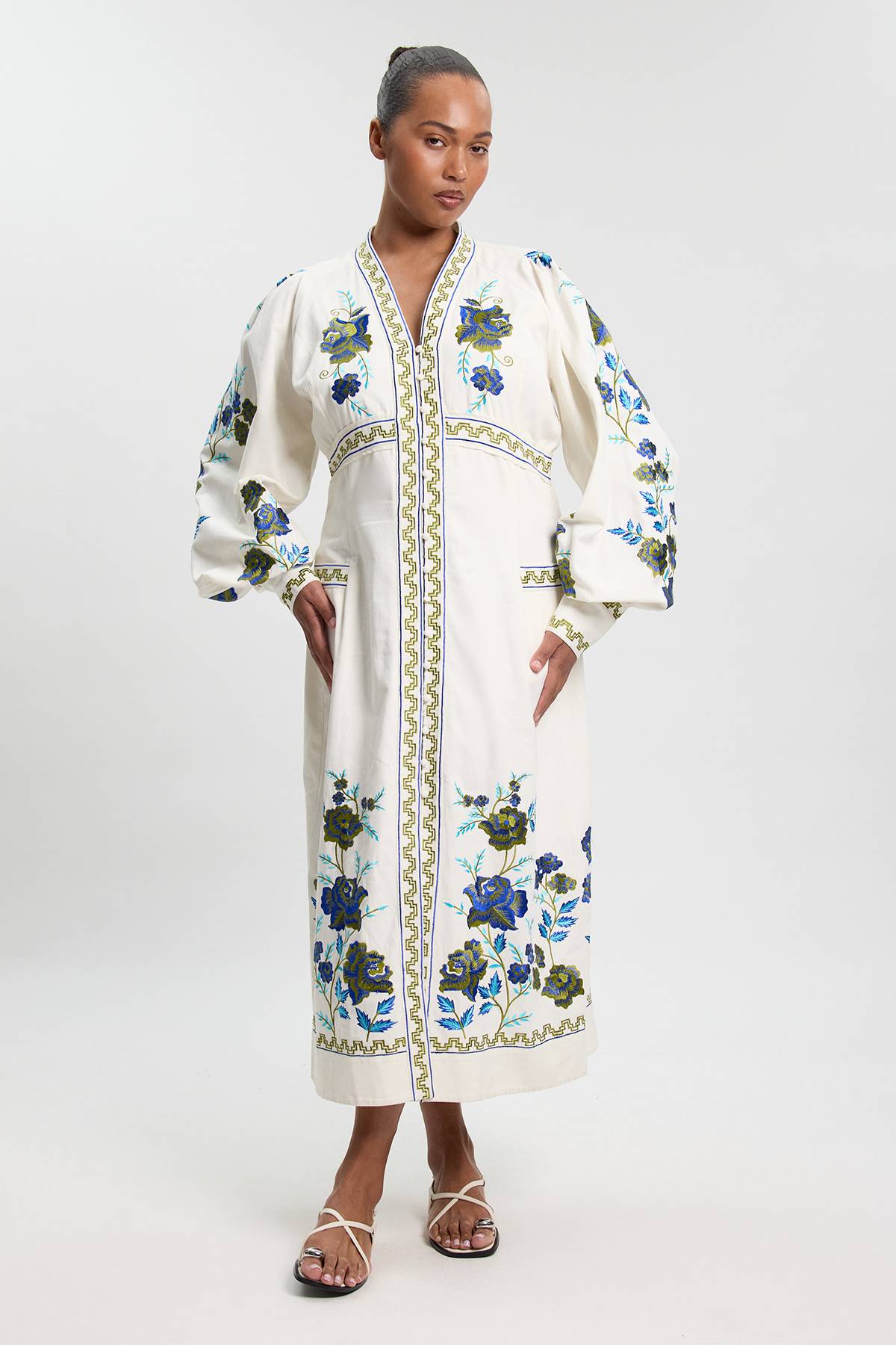 KarenMillen Robe Maxi En Sergé De Coton Brodé Grande Taille