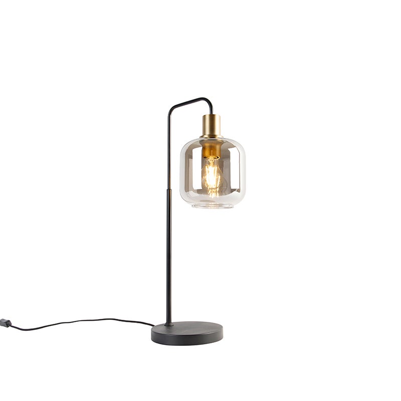 Design tafellamp, zwart met goud en gerookt glas - Zuzanna