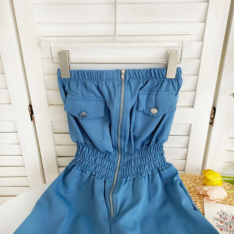 Iasia - Strapless romper met wijde pijpen en effen rits