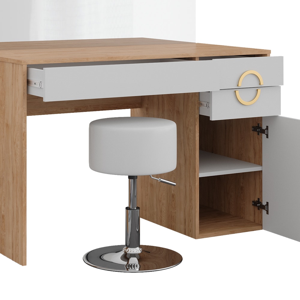 Vicco Schminktisch Adela Natural Rockford Hickory Weiß 115x76 cm Spiegel, Hocker