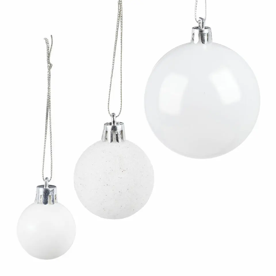 Relaxdays kerstballen - 100x st - wit - 3, 4 en 6 cm -kunststof