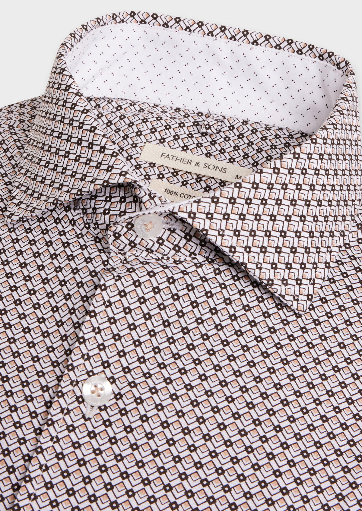 Chemise sport Slim en popeline de coton blanc à motif fantaisie marron