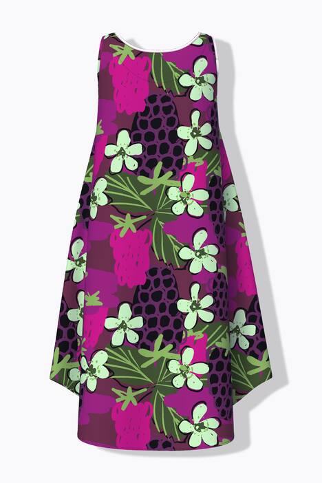 Midikleid, Blüten, A-Linie, Rundhals, ärmellos, weinrot