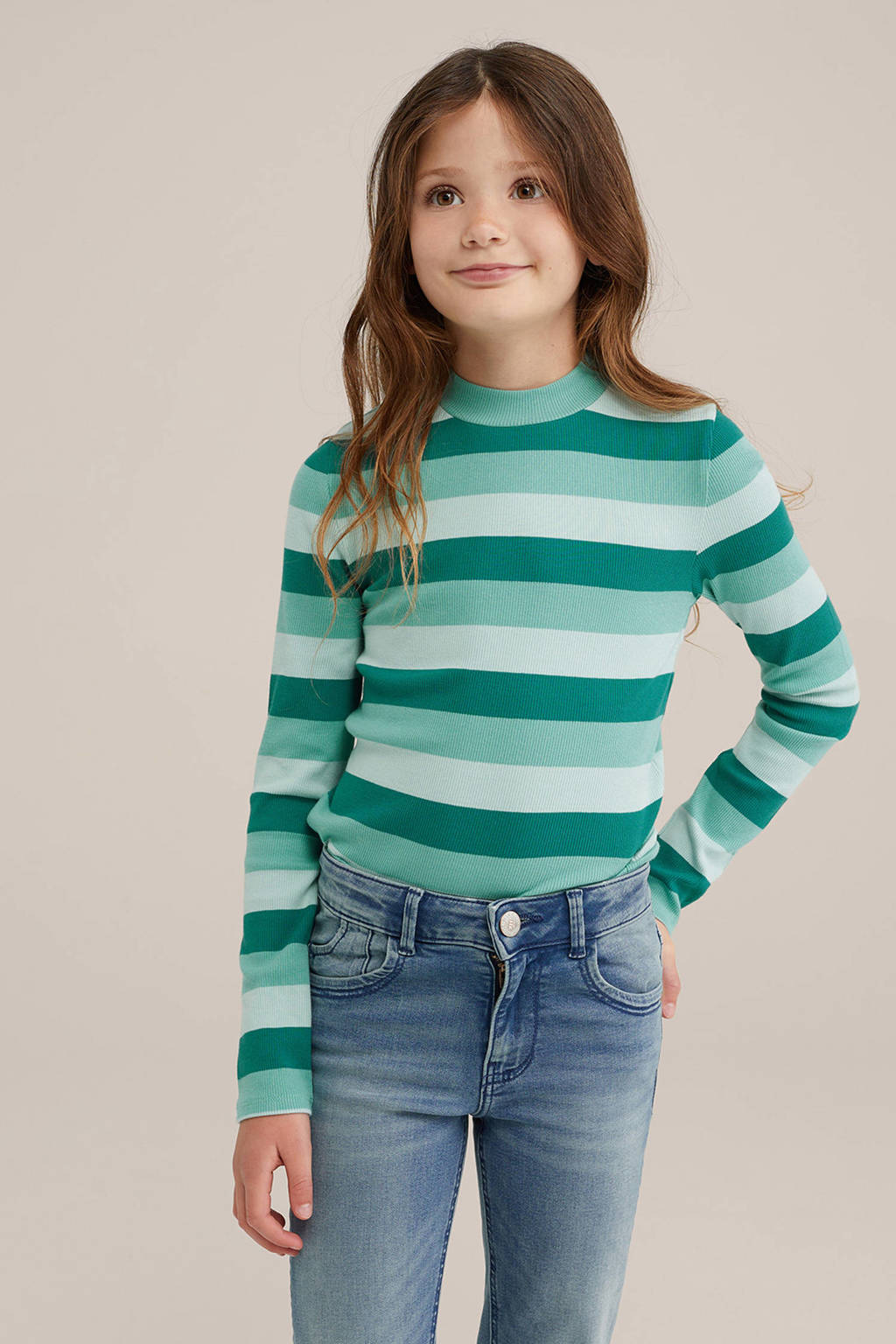 WE Fashion gestreepte longsleeve groen