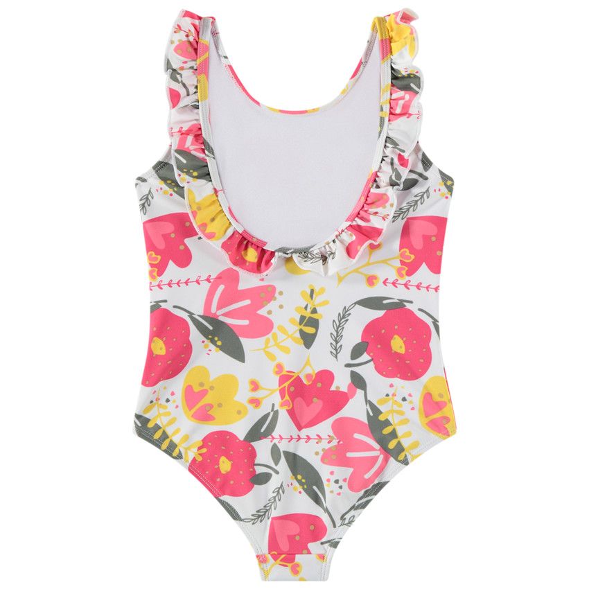 Maillot de bain 1 pièce imprimé fleuri pour fille - Blanc