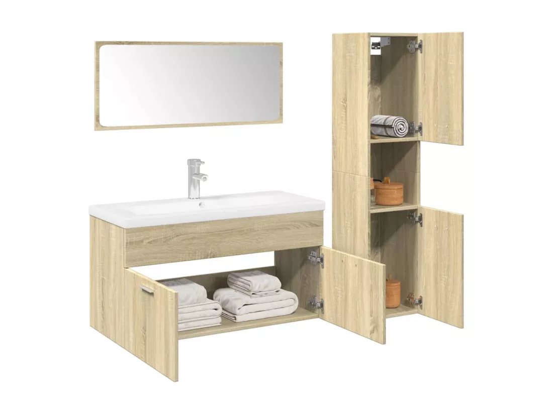 Ensemble de meubles de salle de bain 3 pcs chêne sonoma