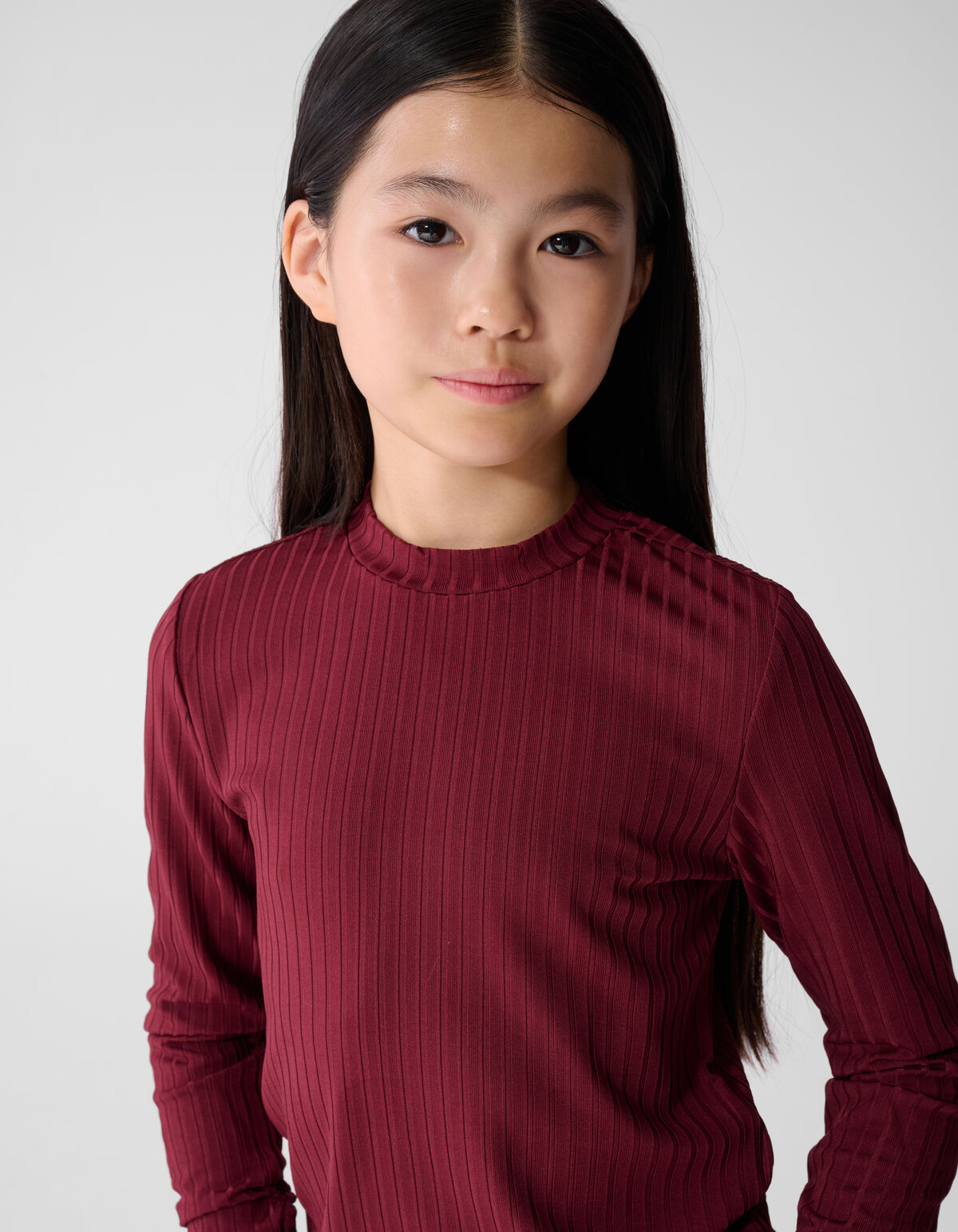 Puff Rib Longsleeve Top Donkerrood