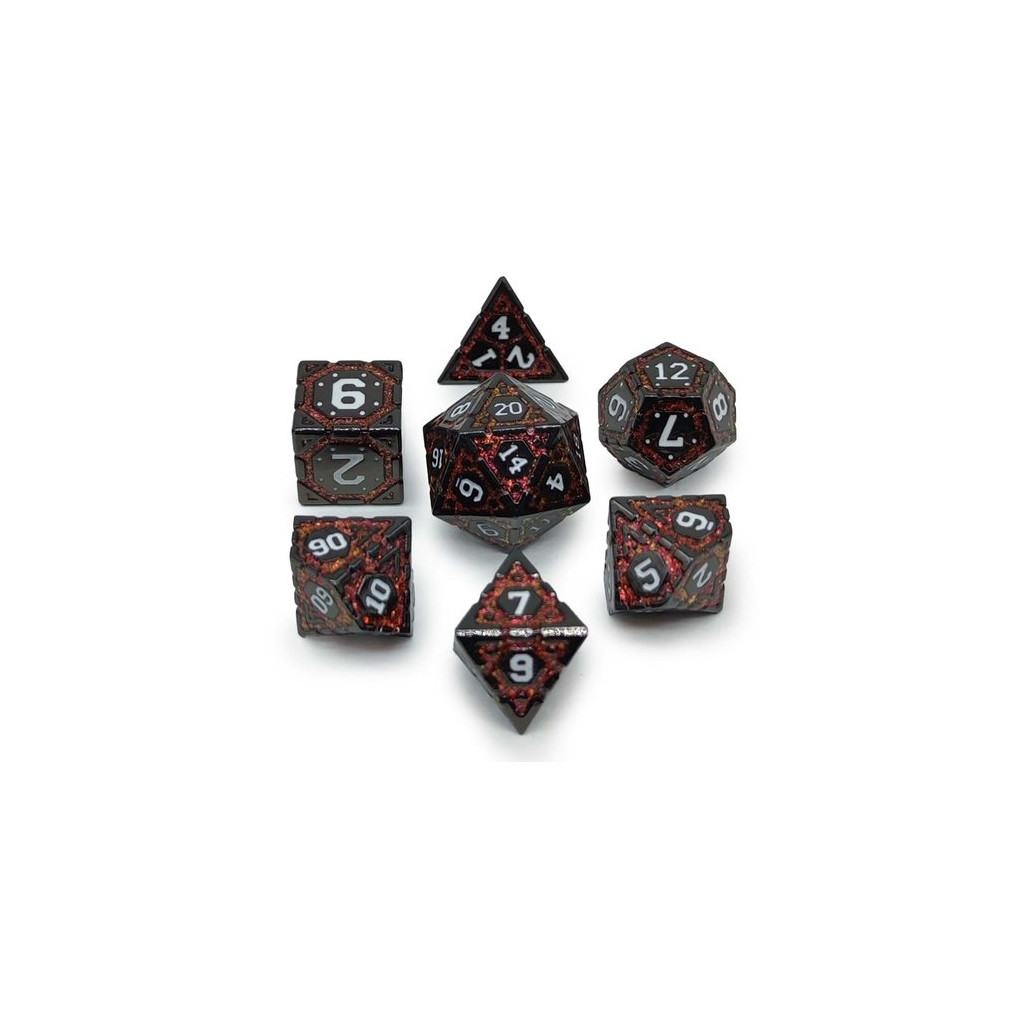 Set de 7 Dés JDR Répliquant : Forge - Noir et Rouge