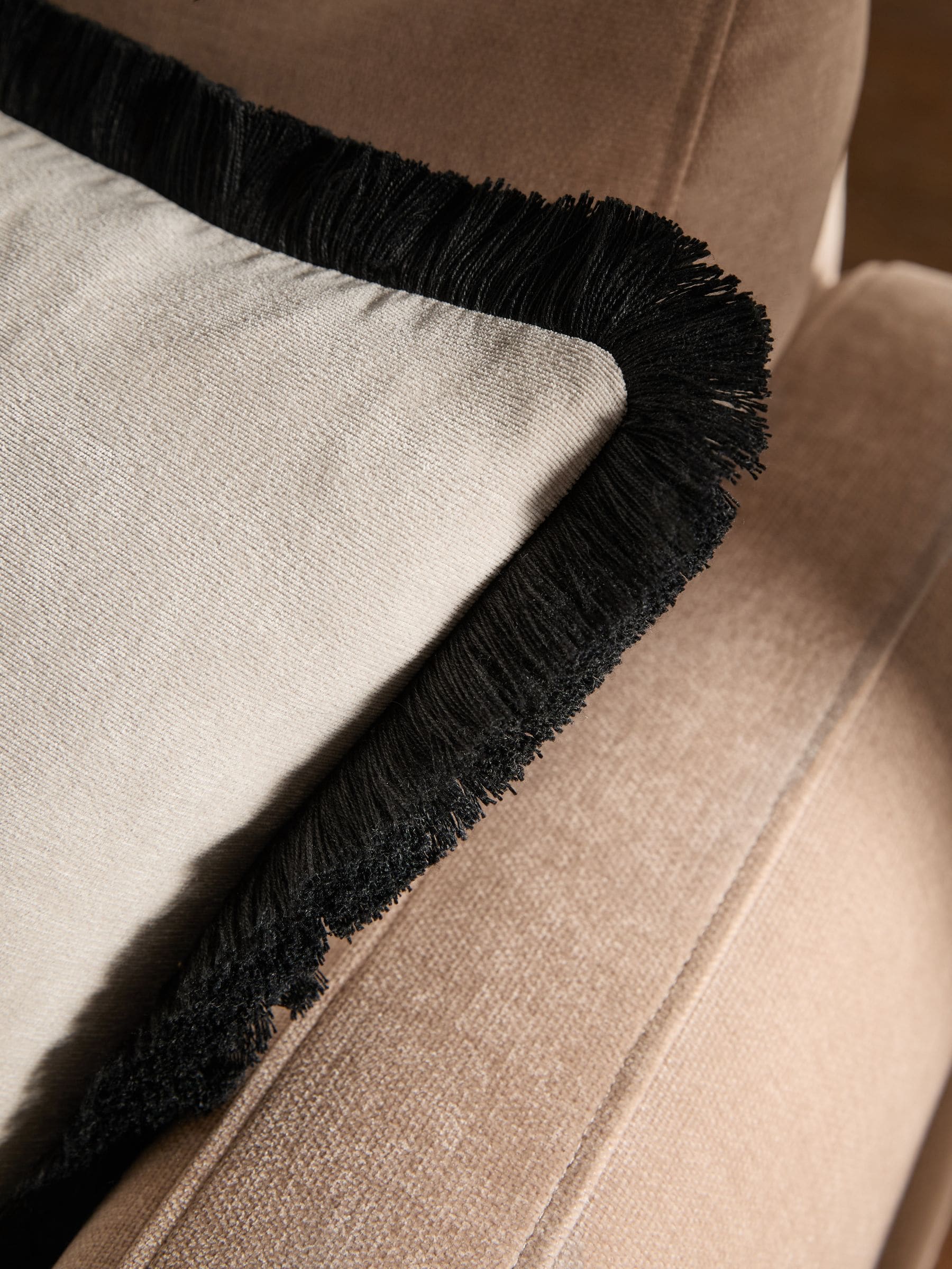 Soft Velour Contrast Fringe Cushion