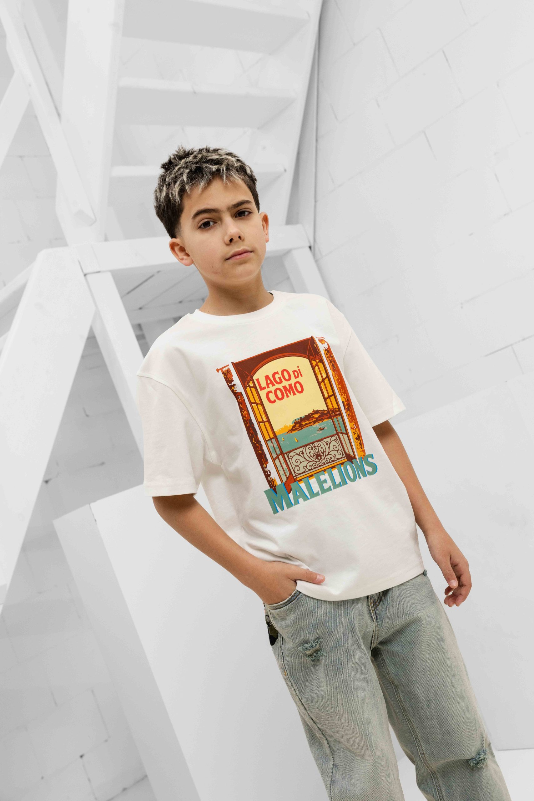 Malelions Lago Di Como T-Shirt Kids Gebroken Wit