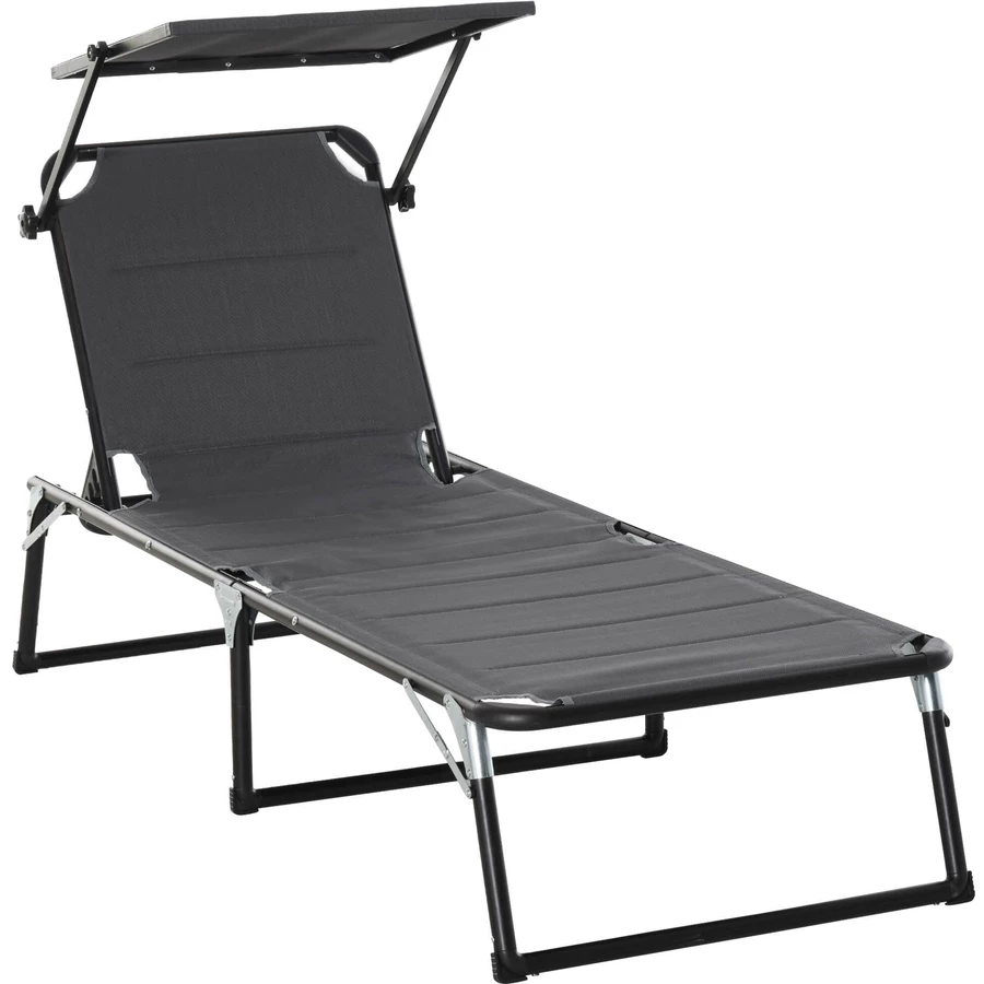 Outsunny Gartenliege mit Sonnenschutz dunkelgrau