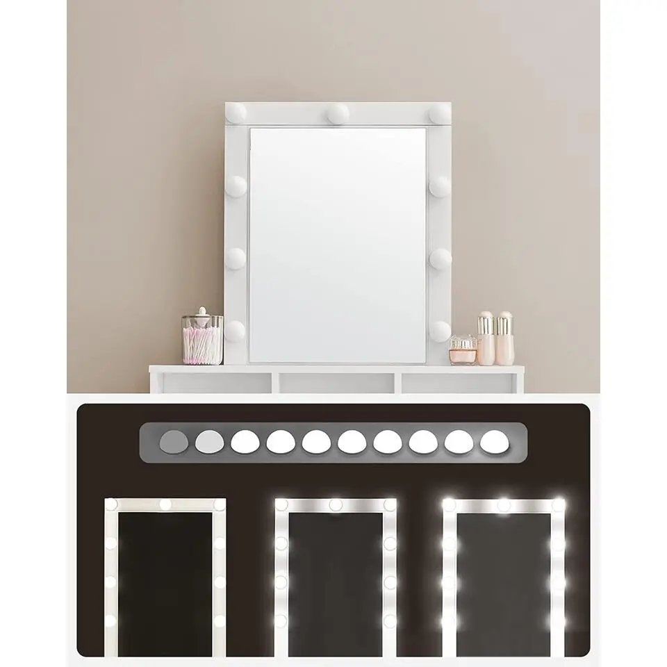 Bobbel Home - Witte Kaptafel - Rechthoekige spiegel - Gloeilampen