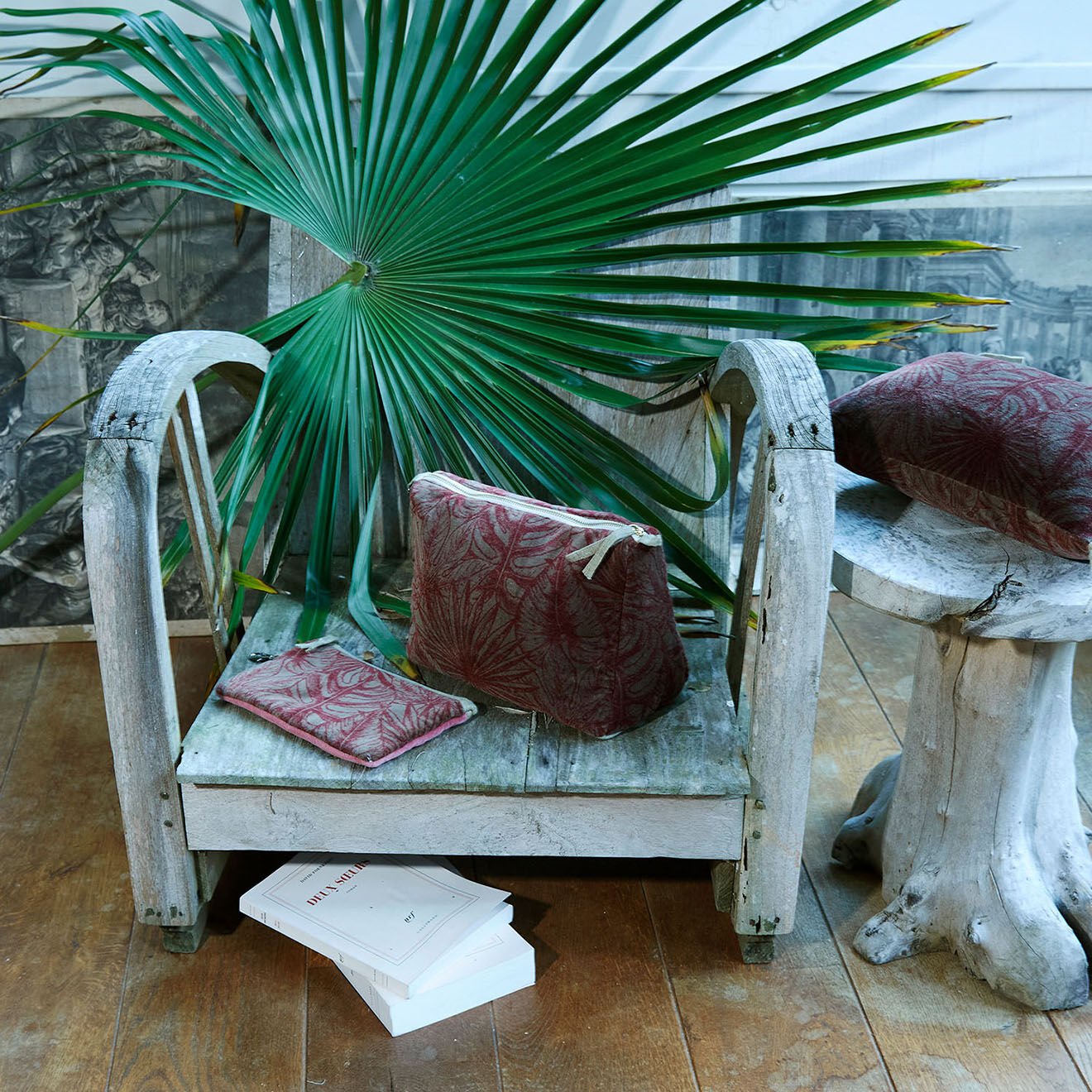 En Fil d'Indienne Trousse plate + trousse de toilette Goa rubis